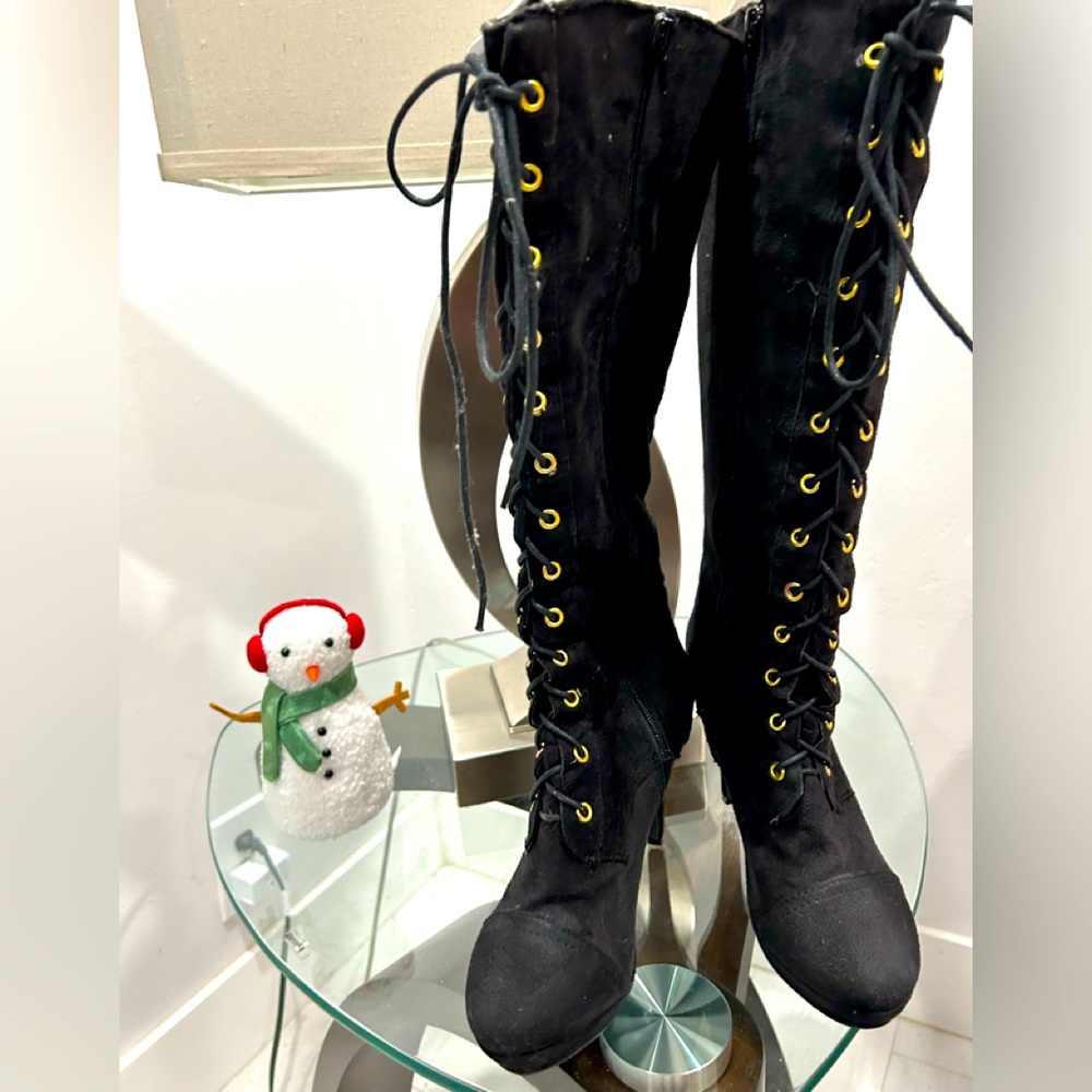 Xoxo tall lace up suede boots with platform